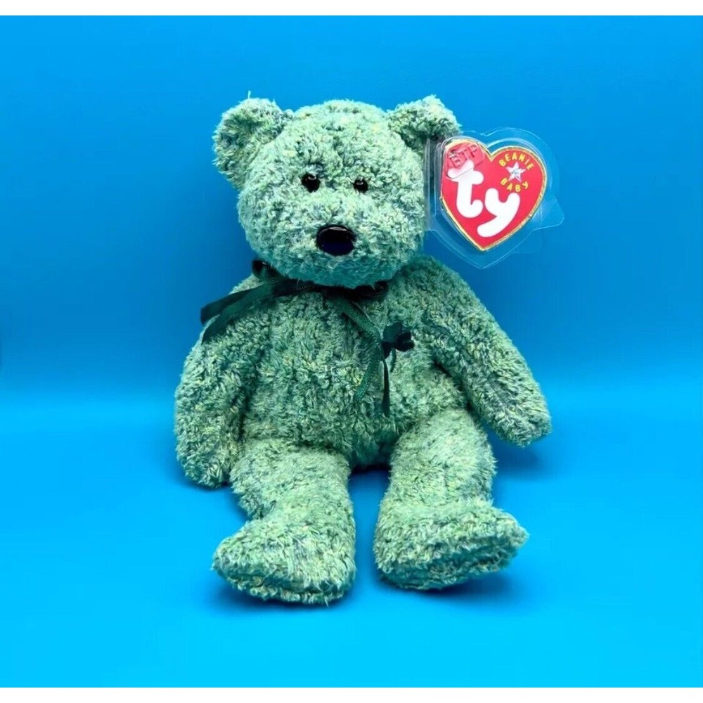 TY Beanie Baby - SHAMROCK the Irish Bear (8 inch)‎ With Case